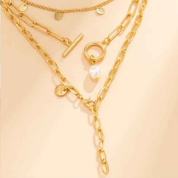 ⭐️⭐️NEW⭐️⭐️BEAUTIFUL!! Bohomeian Faux Pearl 3 Layer Disc Charm Necklace - Picture 3 of 16